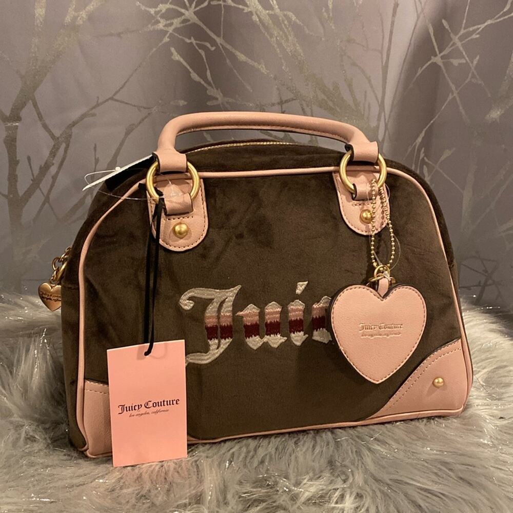 BNWT JUICY COUTURE Retro Vibe Satchel in Dusty Blush Chocolate Brown